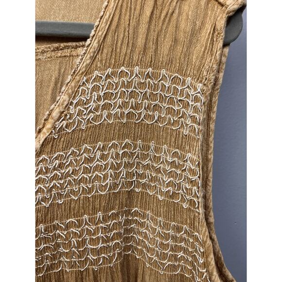 Anandas Collection Sleeveless Dress OSFA Womens Tan Embroidered Beach Button - Picture 7 of 7